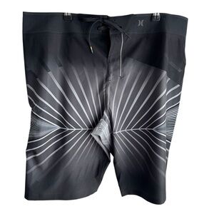 Hurley 11" Inseam Swim Trunks Mens 38 Black Tie Front Board Shorts Phantom Beach